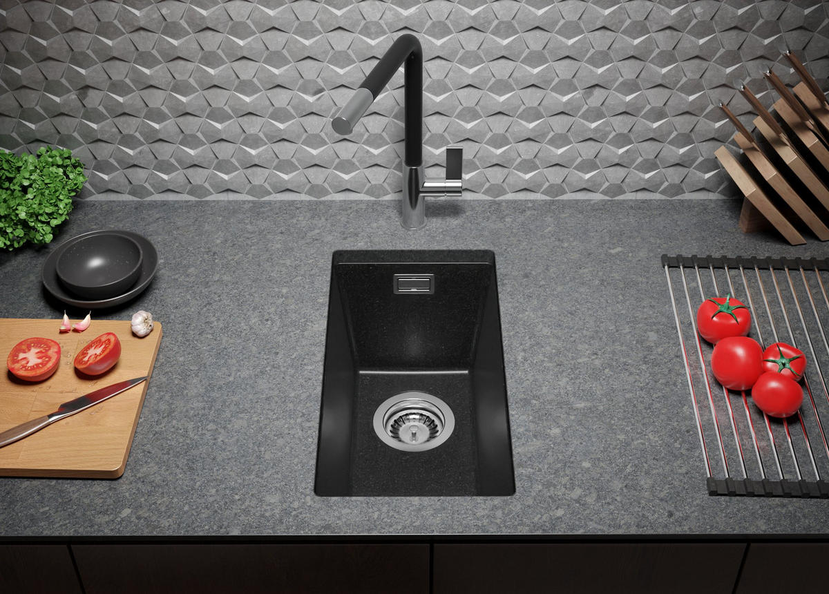 UNTERBAUSPÜLE GRANIT London, 2-er set Anthrazit 26/47 cm 1 Becken + Ablauf-Set ab 30er Unterschrank - Chromfarben/Anthrazit, Kunststoff (26/20/47cm) - Primagran