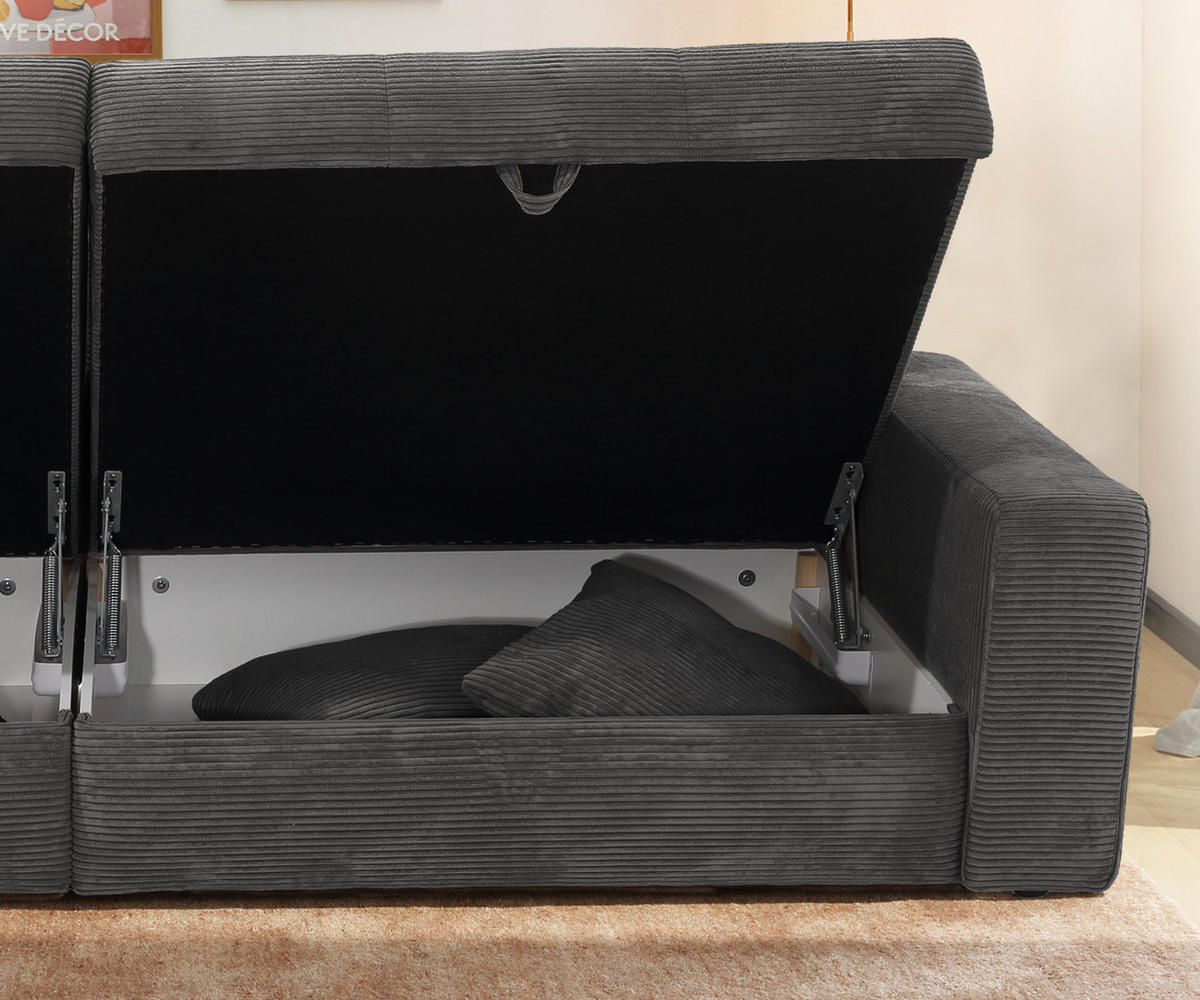 BIG-SOFA mit 2 Bettkästen, viel Stauraum, B274/T113/H84 cm, Liegefläche 103x241 cm, Cord Dunkelgrau / 15261 - Dunkelgrau, Kunststoff/Textil (284/84/113cm) - luma-home