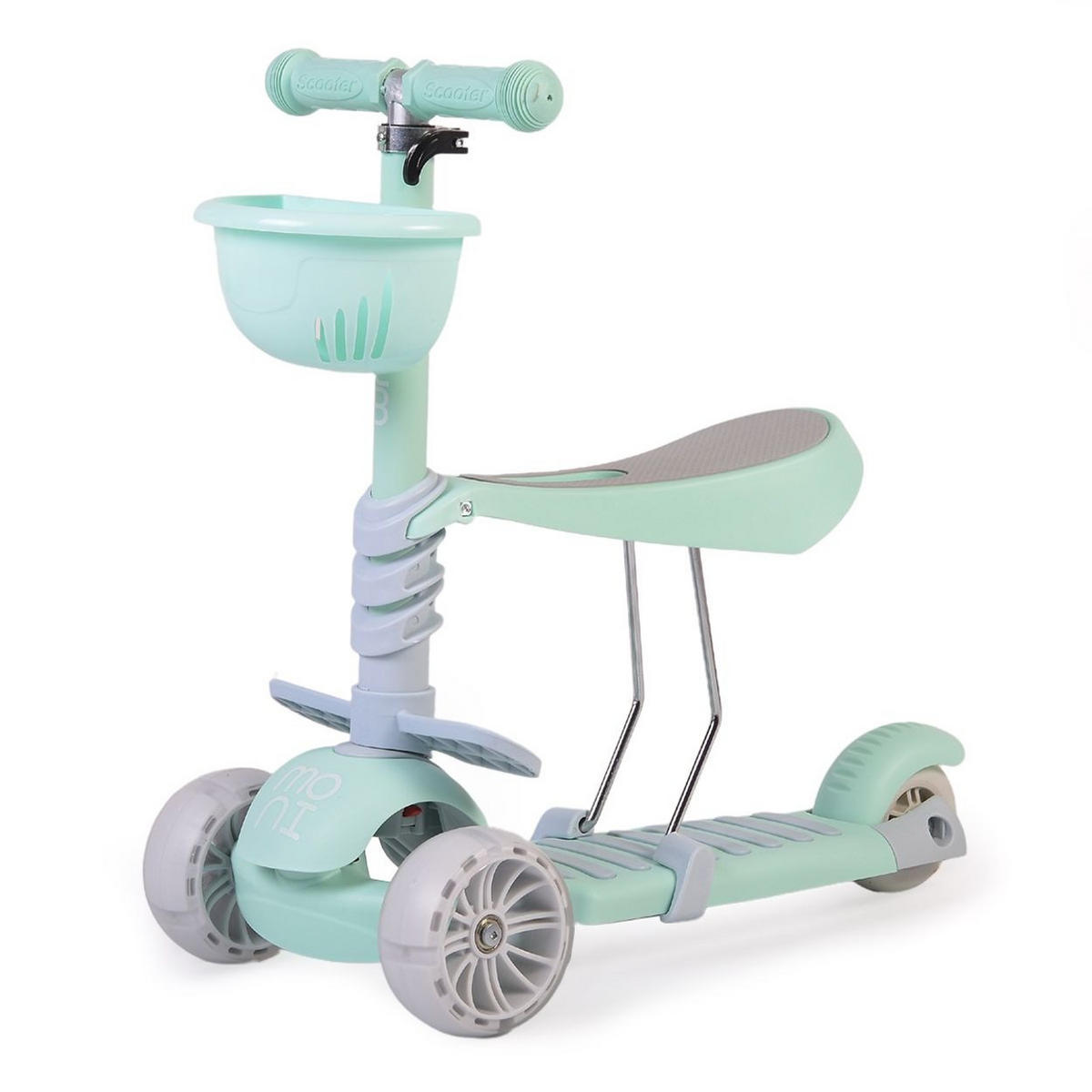 KINDERROLLER Bubblegum 2 in 1 grün Höhe einstellbar, Sitz abnehmbar, 3 Räder - Grün, Kunststoff (56/29/70cm) - Moni