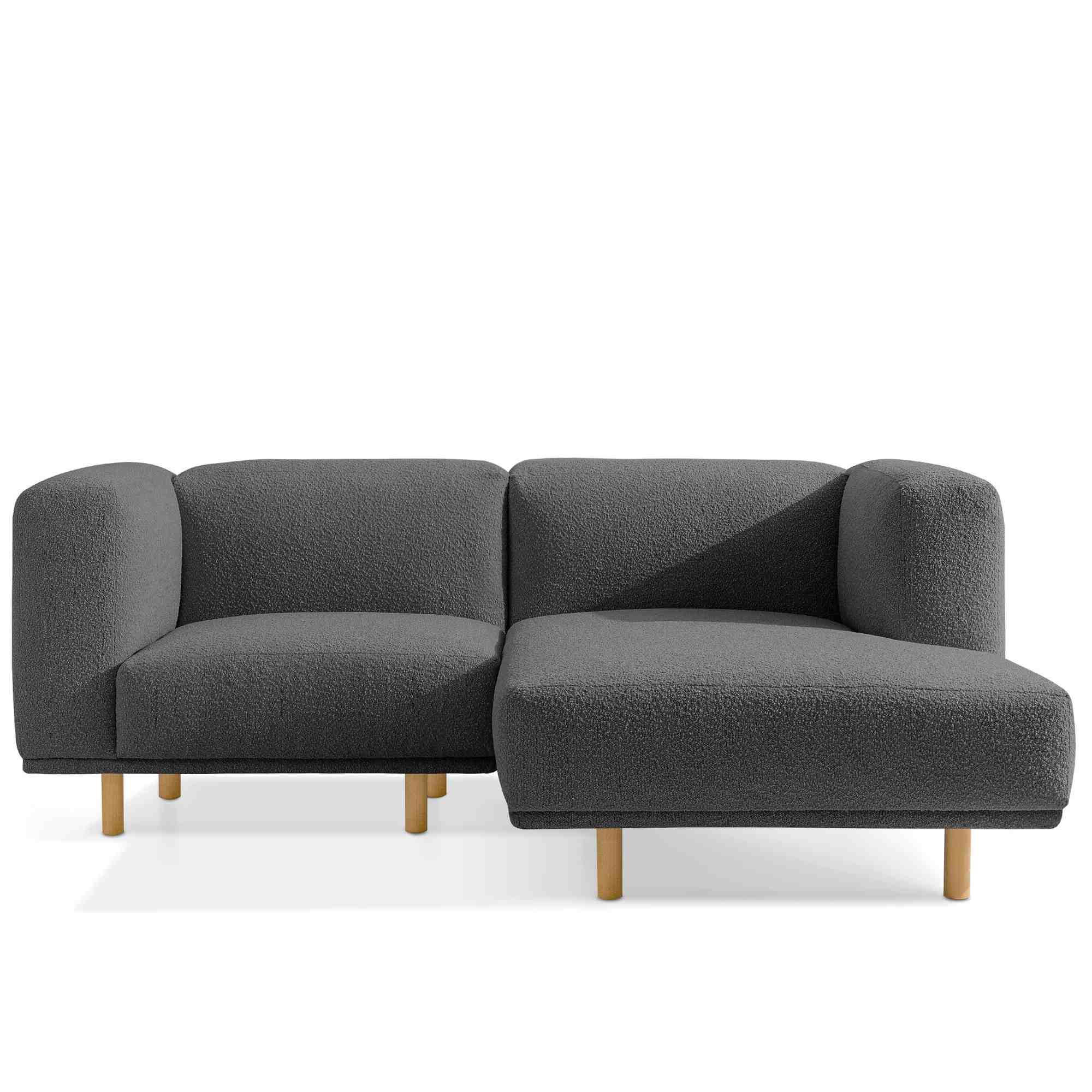 ECKSOFA-RECHTS FOSERO, Bouclé - Dunkelgrau/Buchefarben, Holz/Holzwerkstoff (204/155cm) - KONSIMO®