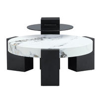 BEISTELLTISCH-SET 61/61/30 und 44/44/44 cm, zerlegbar mit Marmor-Optik, MDF und Glas, Weiß/Schwarz - Schwarz, Holzwerkstoff (61/61/30cm) - Redom