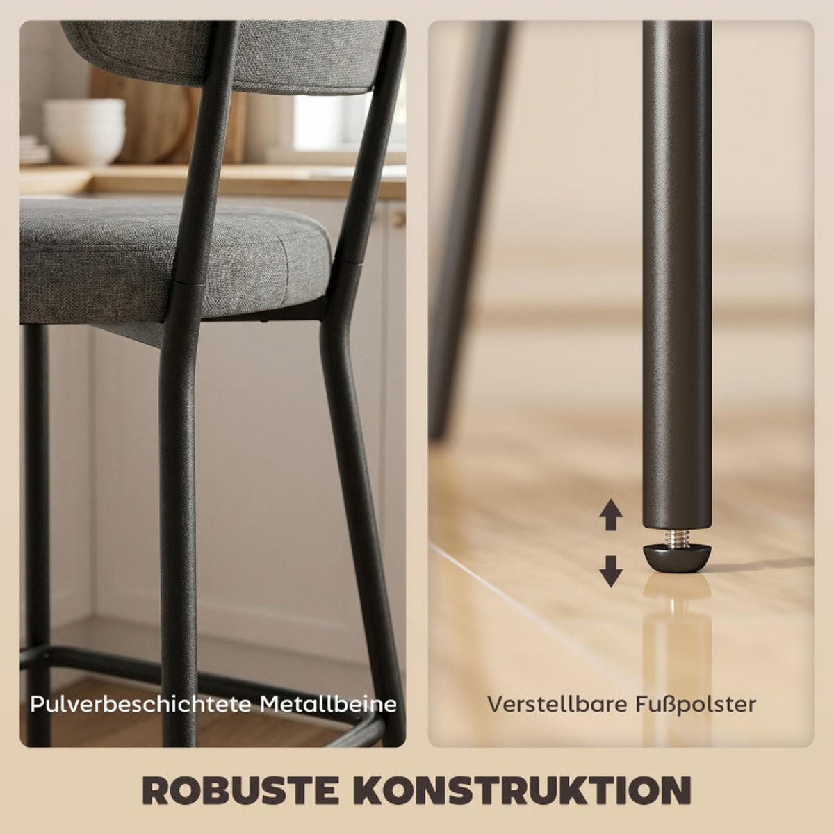 BARHOCKER DE-36064 2er Set mit Polsterbezug Grau - Grau, Metall (49/93/53cm) - ComfortXL