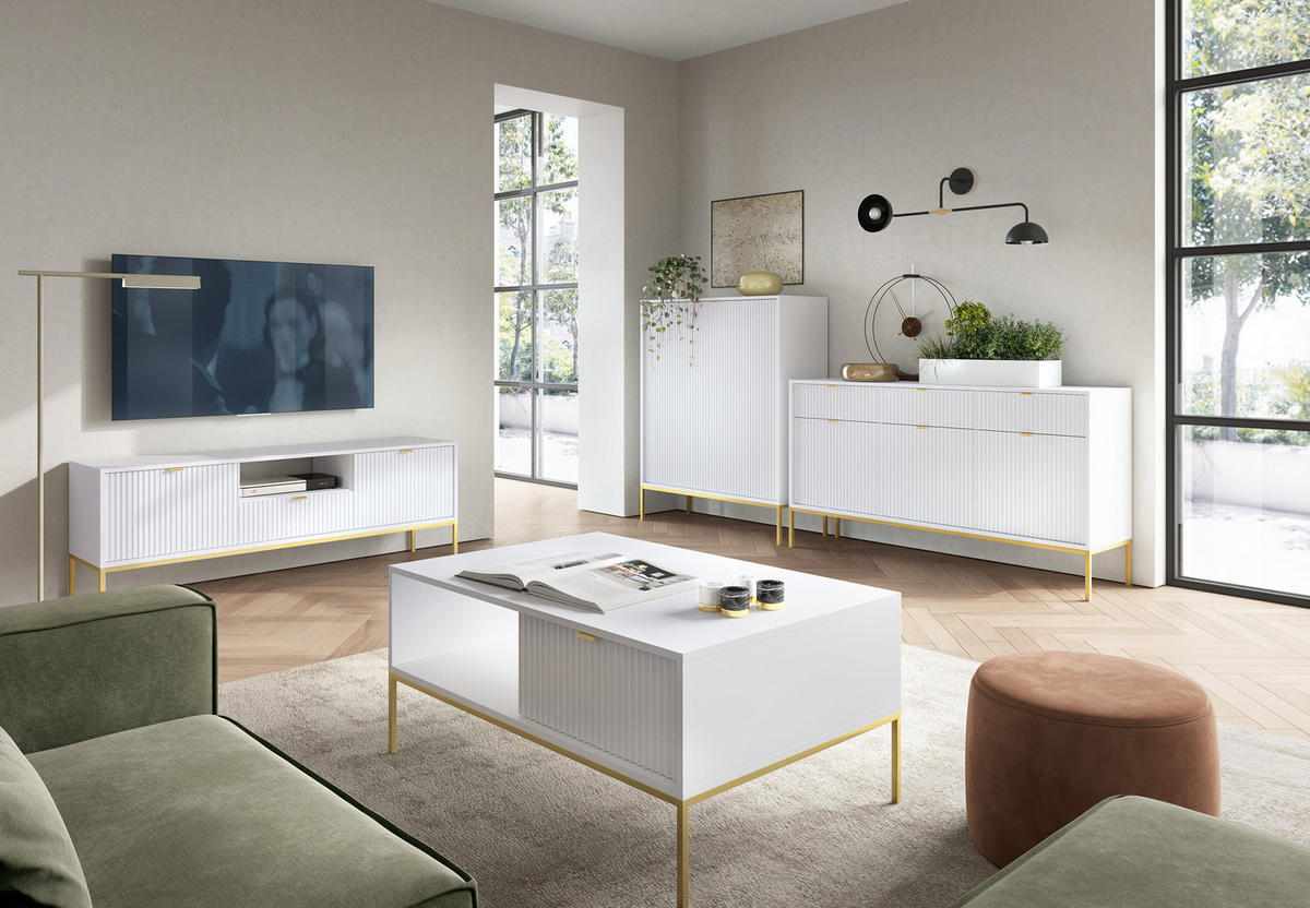 SIDEBOARD Vellore Weiß mit goldenen Metallbeinen 154 cm - Goldfarben/Weiß, Holzwerkstoff/Metall (154/83/39cm) - Selsey