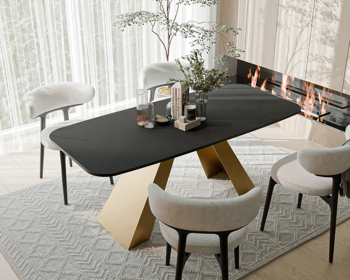 AUSZIEHTISCH ZENITH 160/90/76 cm mit Metallgestell, Gold / Schwarz - Goldfarben/Schwarz, Holzwerkstoff/Metall (90/160/76cm) - Idohome