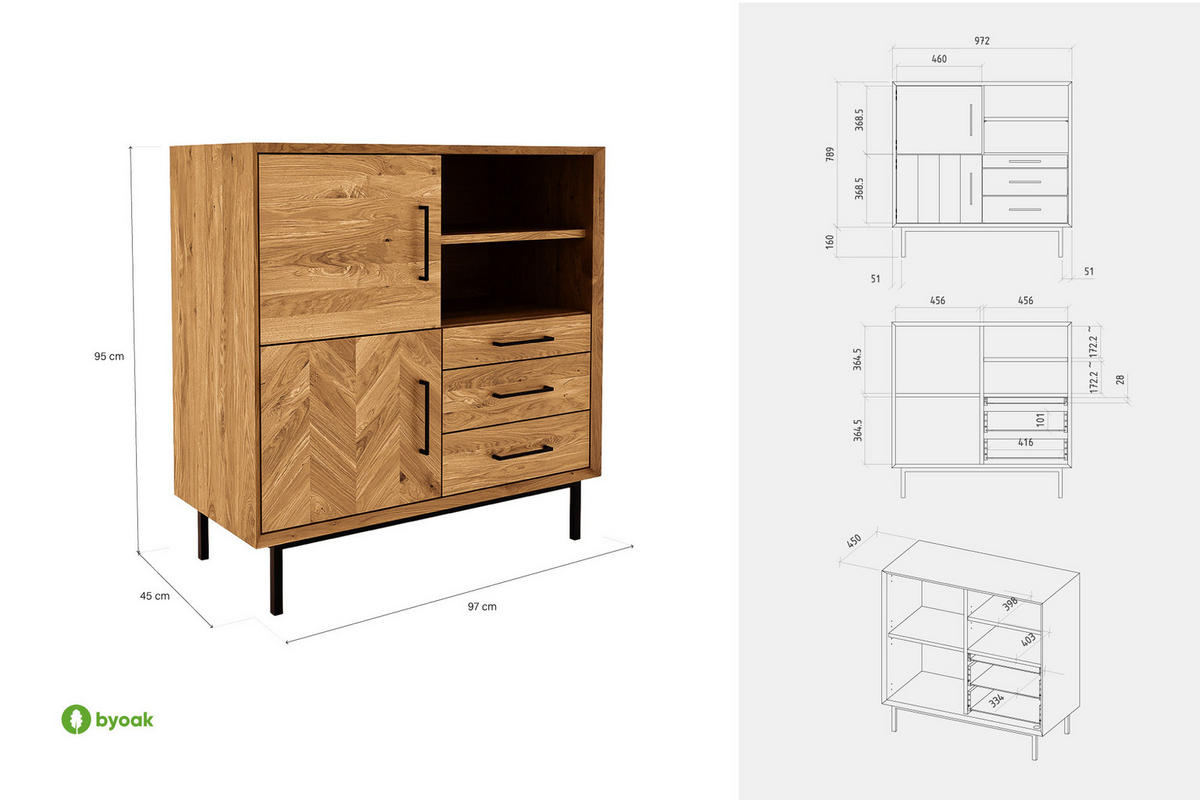 KOMMODE HOCH LEON Wildeiche - Wildeiche, Holz (97/95/45cm) - byoak