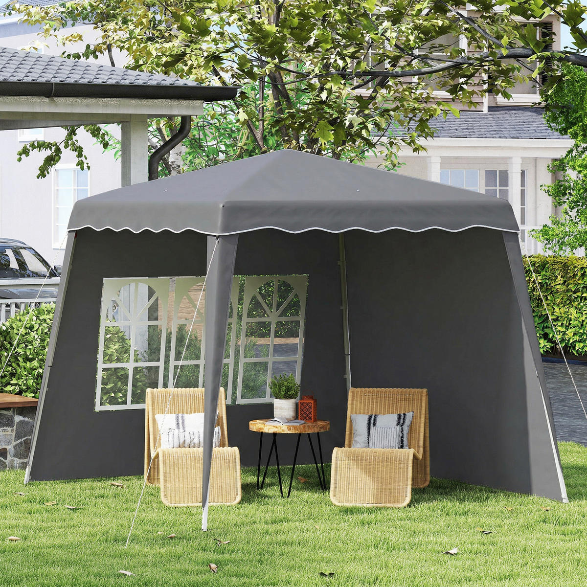FALTPAVILLON, 2,89 x 2,89 m, mit Seitenwänden, höhenverstellbar, UV-Schutz 50+, Grau - Grau, Metall (289/253/289cm) - Vallsero