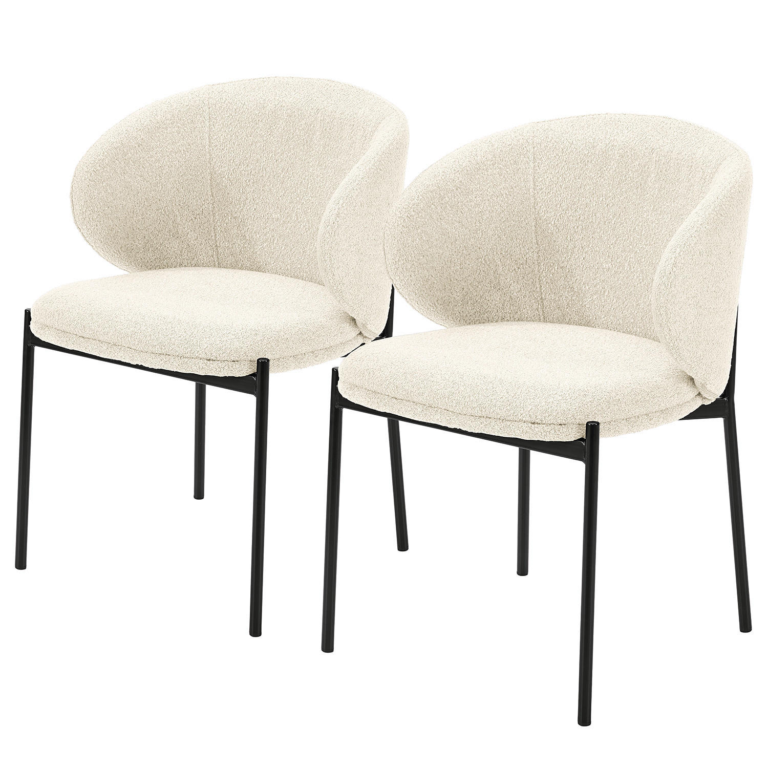 POLSTERSTUHL - 2er-Set - Stahl / Bouclé - Creme, Textil/Metall (57/76/58cm) - home24
