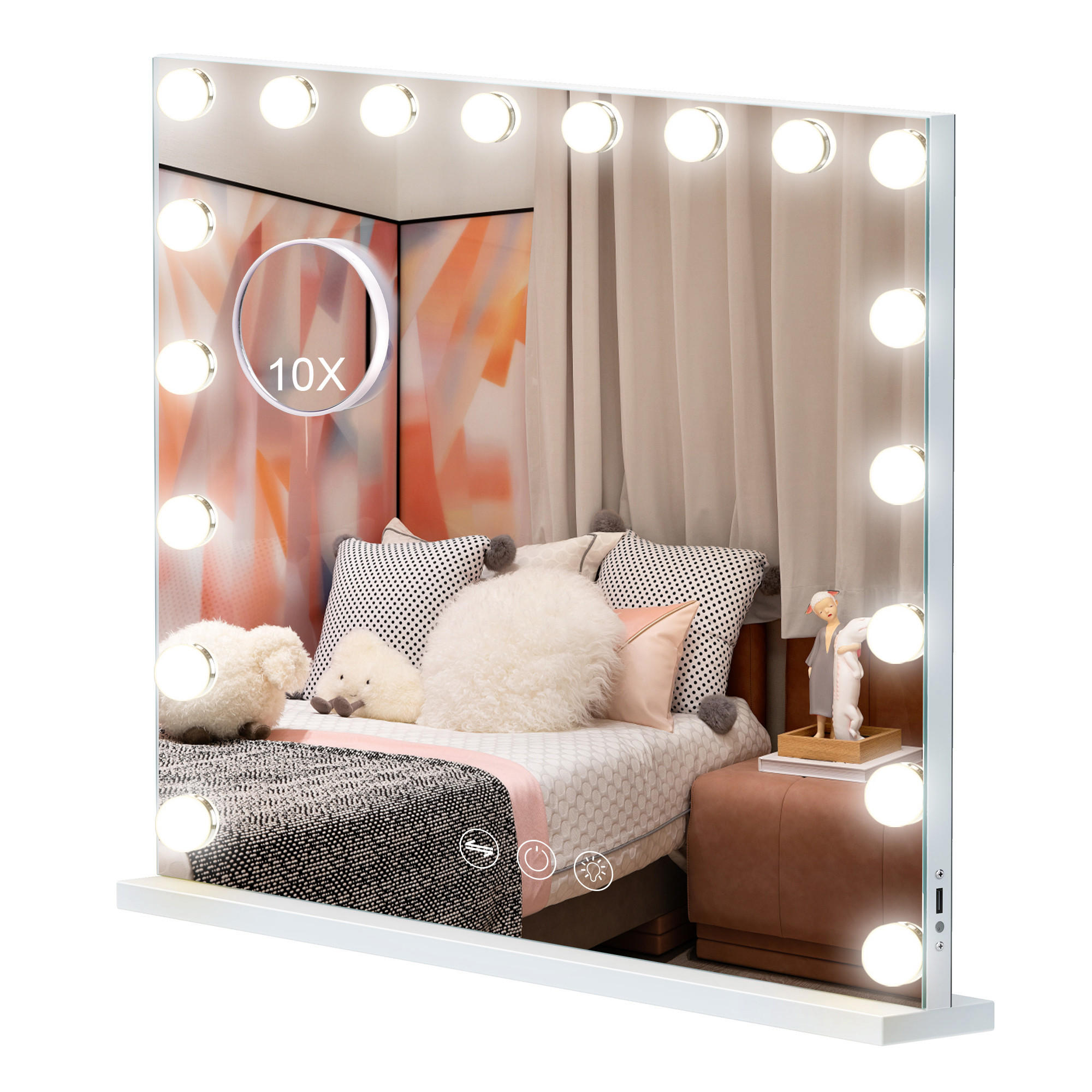 SCHMINKSPIEGEL mit LED-Beleuchtung weiß 80/58 cm - Weiß, Metall (80/58/3cm) - VANITII