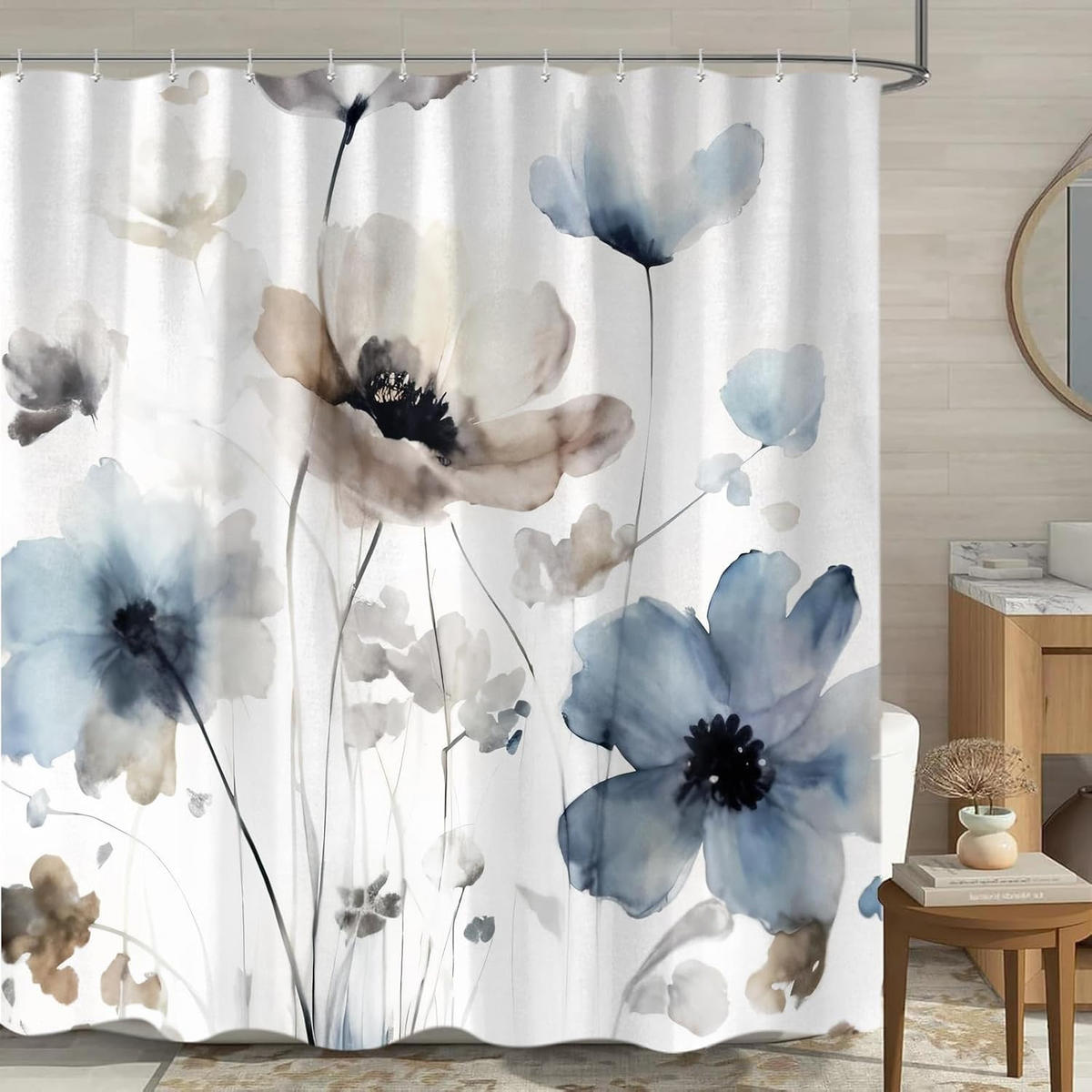 DUSCHVORHANG Boho Stoff mit Haken dekorativ Badezimmer - Weiß, Textil (180/180cm) - MCBOSON