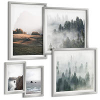 BILDER SET 5er Set - 50x50 cm & 20x30 cm & 40x60 cm Silberner Rahmen - Landschaften aus Bergen und Meer - Silberfarben, Kunststoff (40/60cm) - TULUP