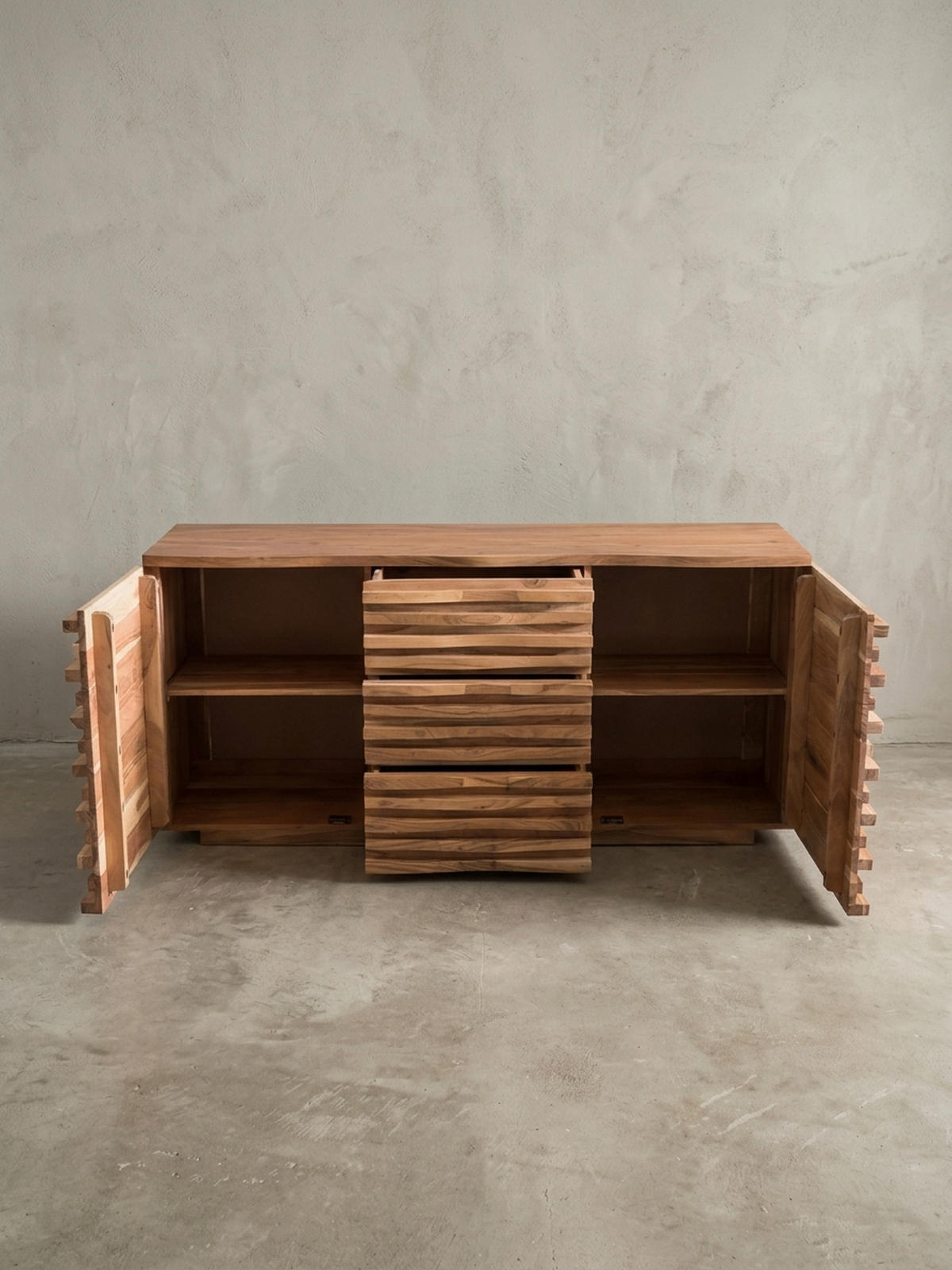 SIDEBOARD – Akazie Massivholz, 160x75x43 cm, mit Baumkante, Landhausstil - Braun, Akazienholz/Holz (160/75/43cm) - KADIMA DESIGN