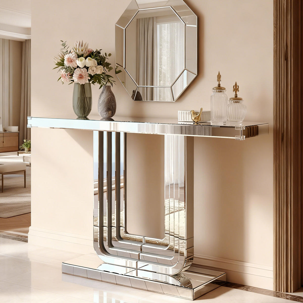KONSOLENTISCH Silber 120/30/76 cm - Silberfarben, Glas (30/120/76cm) - PANGIVO