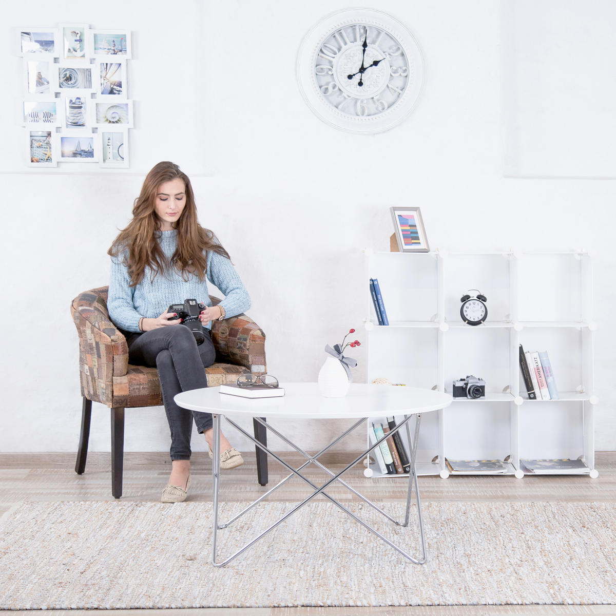 REGALSYSTEM Weiß 9 Fächer mit Türen 95,5 cm - Weiß, Kunststoff/Metall (95.5/95.5/32cm) - Relaxdays
