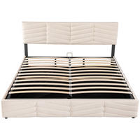 BETT Streifen-Stil Samt 180x200 Beige Hydraulischer Stauraum - Beige, Textil - Raelunyi