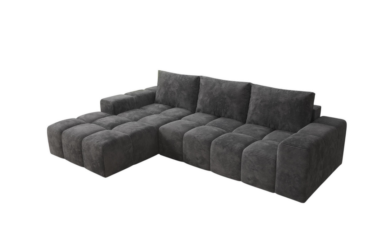 ECKSOFA Cento, L-Form, Ottomane Links, Cordstoff, 285x56x180 cm, Dunkelgrau - Dunkelgrau, Holz (180/285cm) - PROMETO Möbel