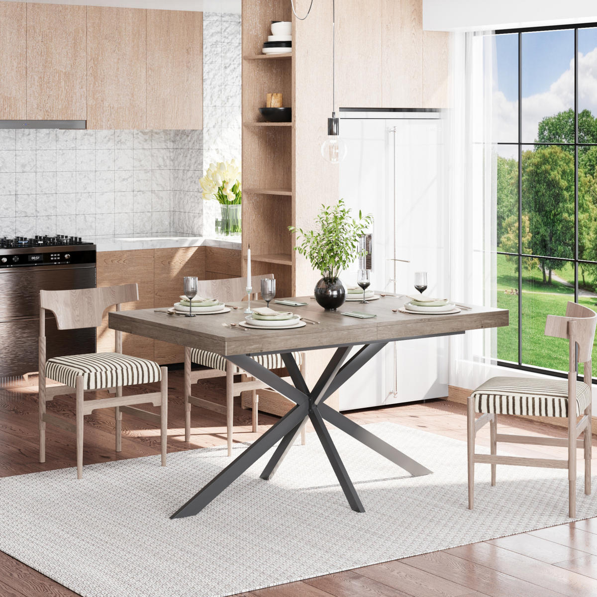 ESSTISCH ausziehbar 140-180 x 80 cm MDF Metall Grau 4-6 Personen - Grau, Metall (160/80/76cm) - Meubliv