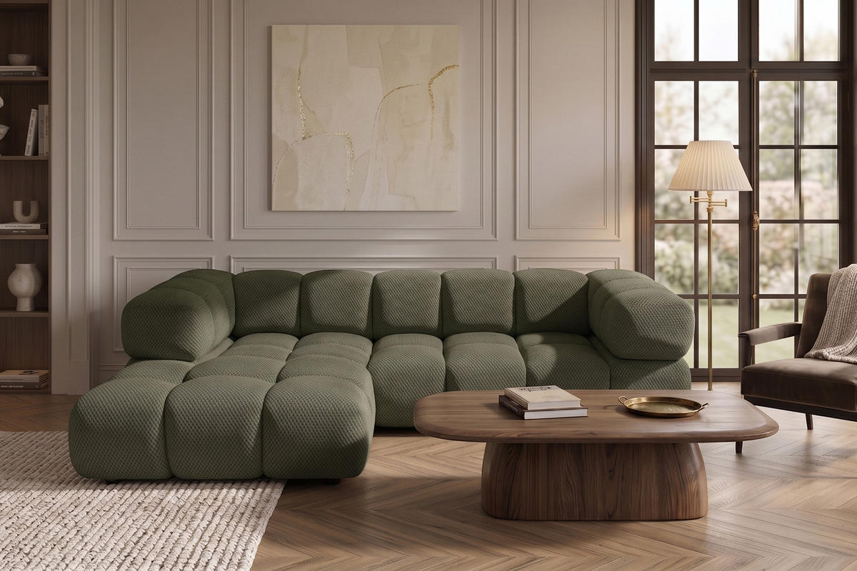 ECKSOFA L-FORM, Strukturierter Premiumstoff Sonic, Grün, Links, Averro - Grün, Holz (280/150cm) - Kaiser Möbel