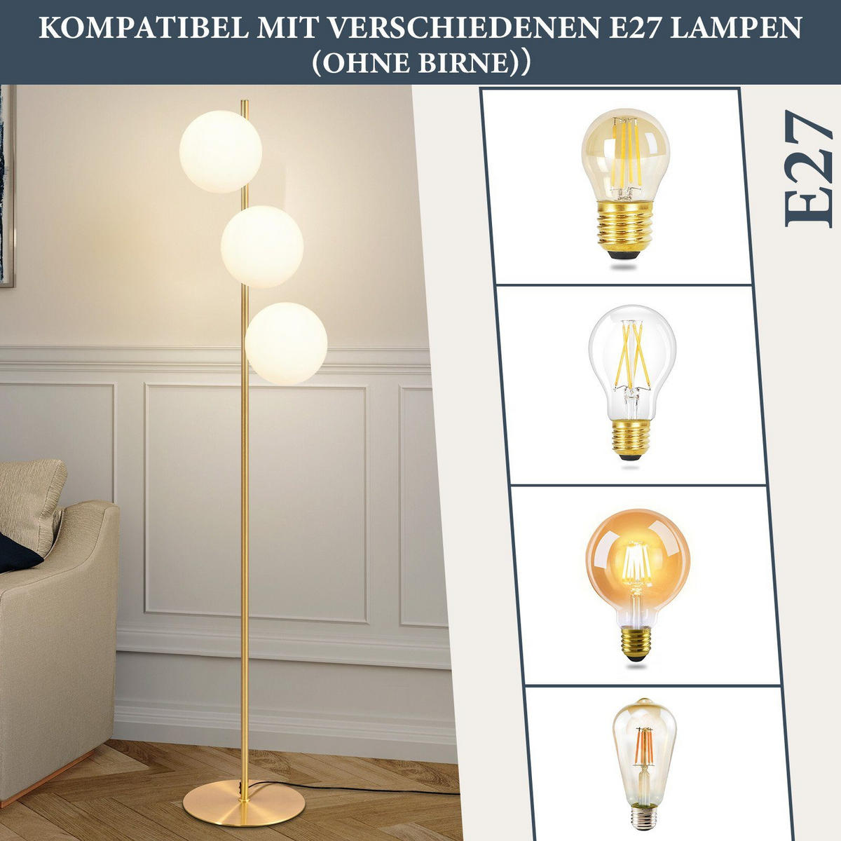 STEHLAMPE Yanecek 25/25/150cm - Weiß, Metall (25/25/150cm) - Nettlife
