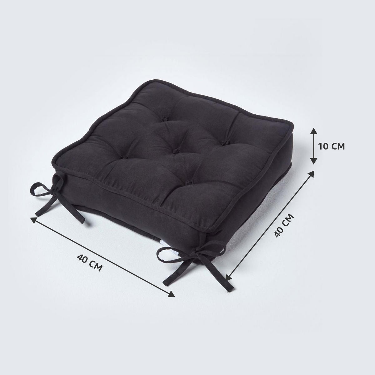 SITZKISSEN schwarz 40/40/10 cm – Stuhlkissen Velours - Schwarz, Textil (40/40/10cm) - Homescapes