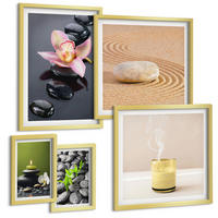 BILDER SET 5er Set - 50x50 cm & 20x30 cm & 40x60 cm Goldrahmen - Der Frieden der Natur mit Buddha - Goldfarben, Kunststoff (40/60cm) - TULUP