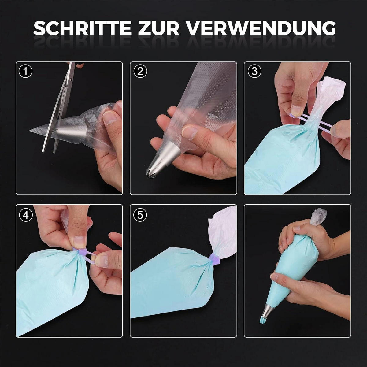 SPRITZBEUTEL Set 100 Stück mit 6 Spritztüllen - Multicolor, Kunststoff (30/30/30cm)