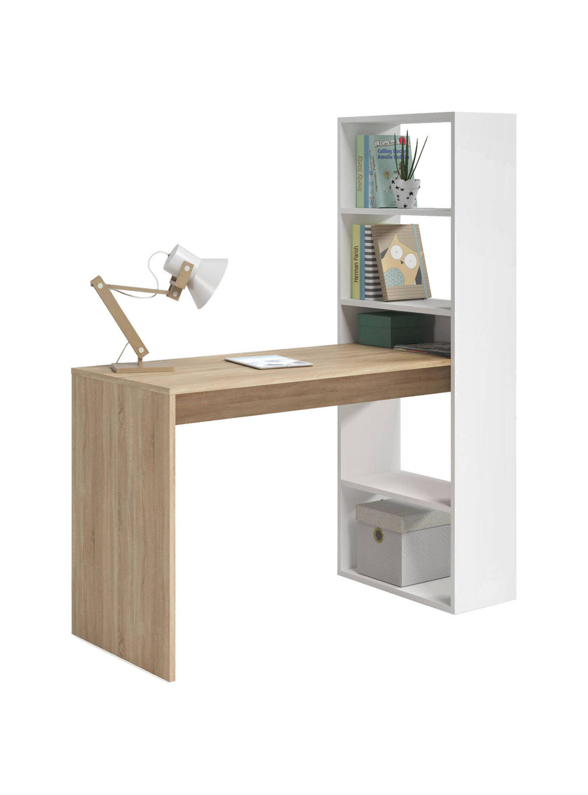 SCHREIBTISCH Weiß, Eiche 53/120/144 cm - Eichefarben/Weiß, Holzwerkstoff (53/120/144cm) - DMORA