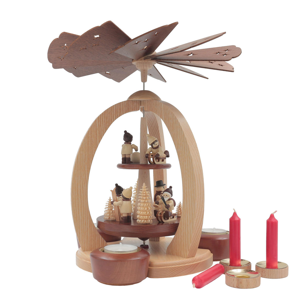 PYRAMIDE Winterkinder 2-stöckig für 3 Teelichter 27/27/30 cm - Multicolor, Holz (27/30/27cm)