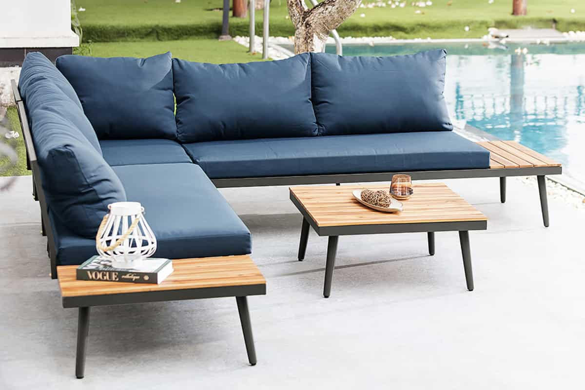 GARTEN-LOUNGE CANNES Akazie Anthrazit|Natur 250cm - Grau, Naturmaterialien/Holz - riess-ambiente