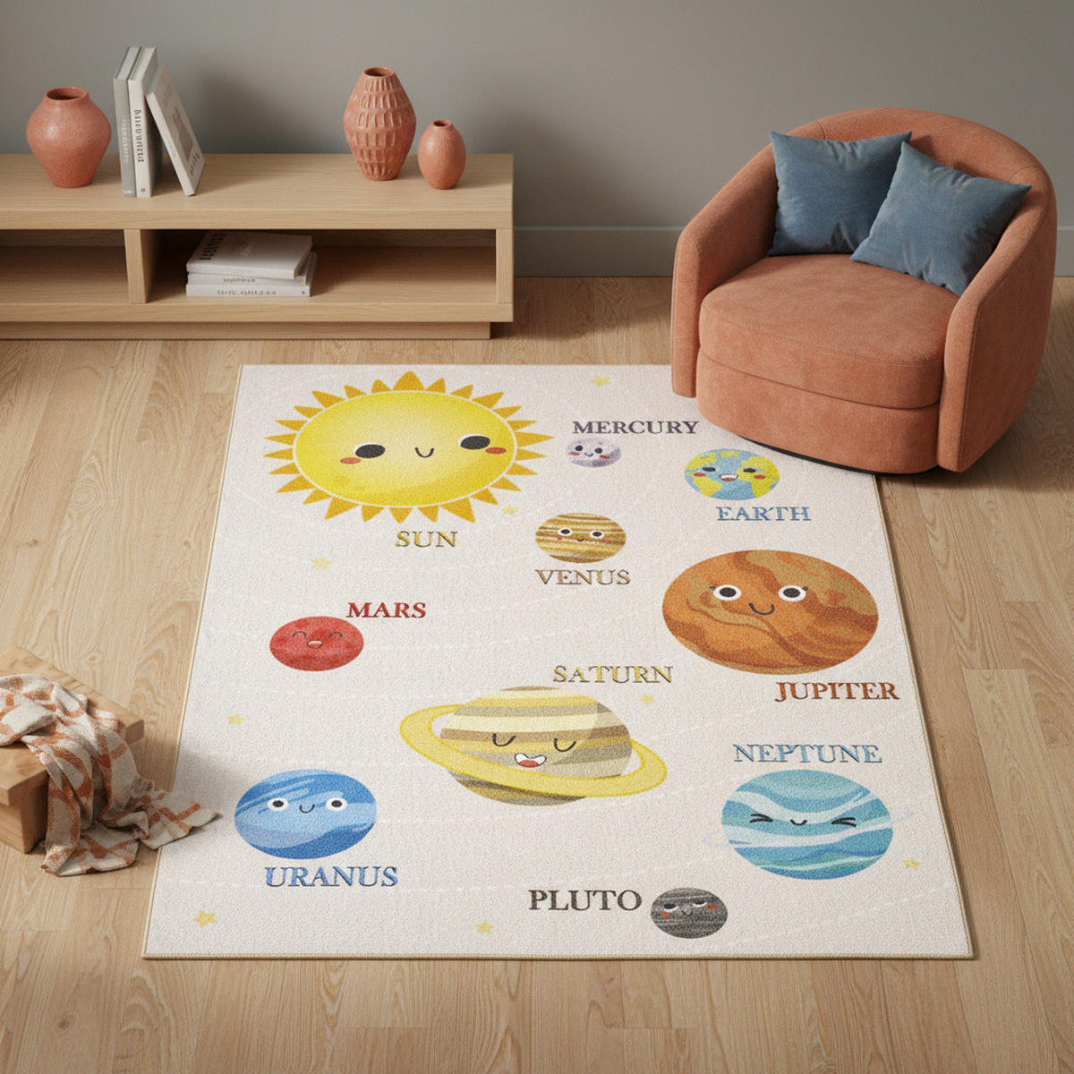 TEPPICH Kinderzimmer Planeten Bunt Waschbar Spielzimmer Strapazierfähig Beige 120x170 cm – TRAUN - Beige, Textil (120/170cm) - KADIMA DESIGN