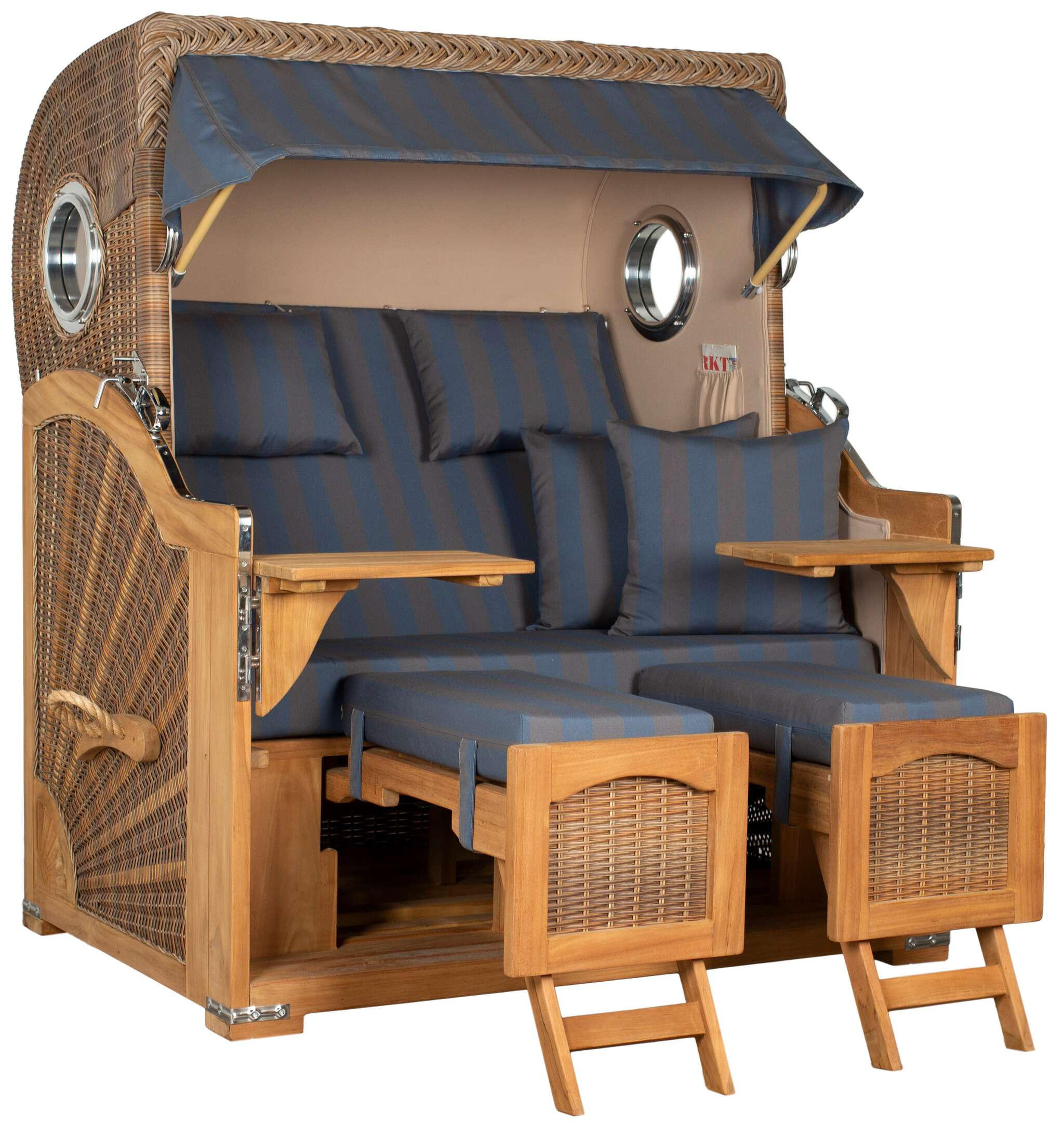 STRANDKORB XXL Düne Grande Teak Banana - Blaugrau/Braun, Metall (142/170/95cm) - Mr. Deko