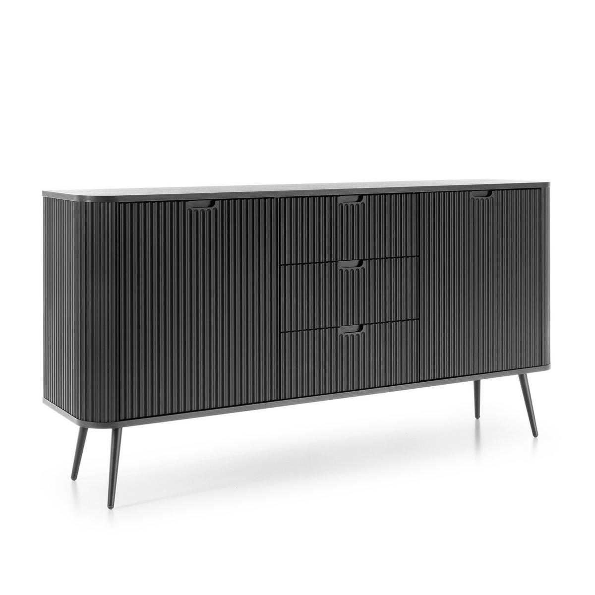 SIDEBOARD MORDEN KOM2 Abgerundeter Korpus Schwarz Schwarz - Schwarz, Holzwerkstoff/Kunststoff (168/87/39cm) - Komodee