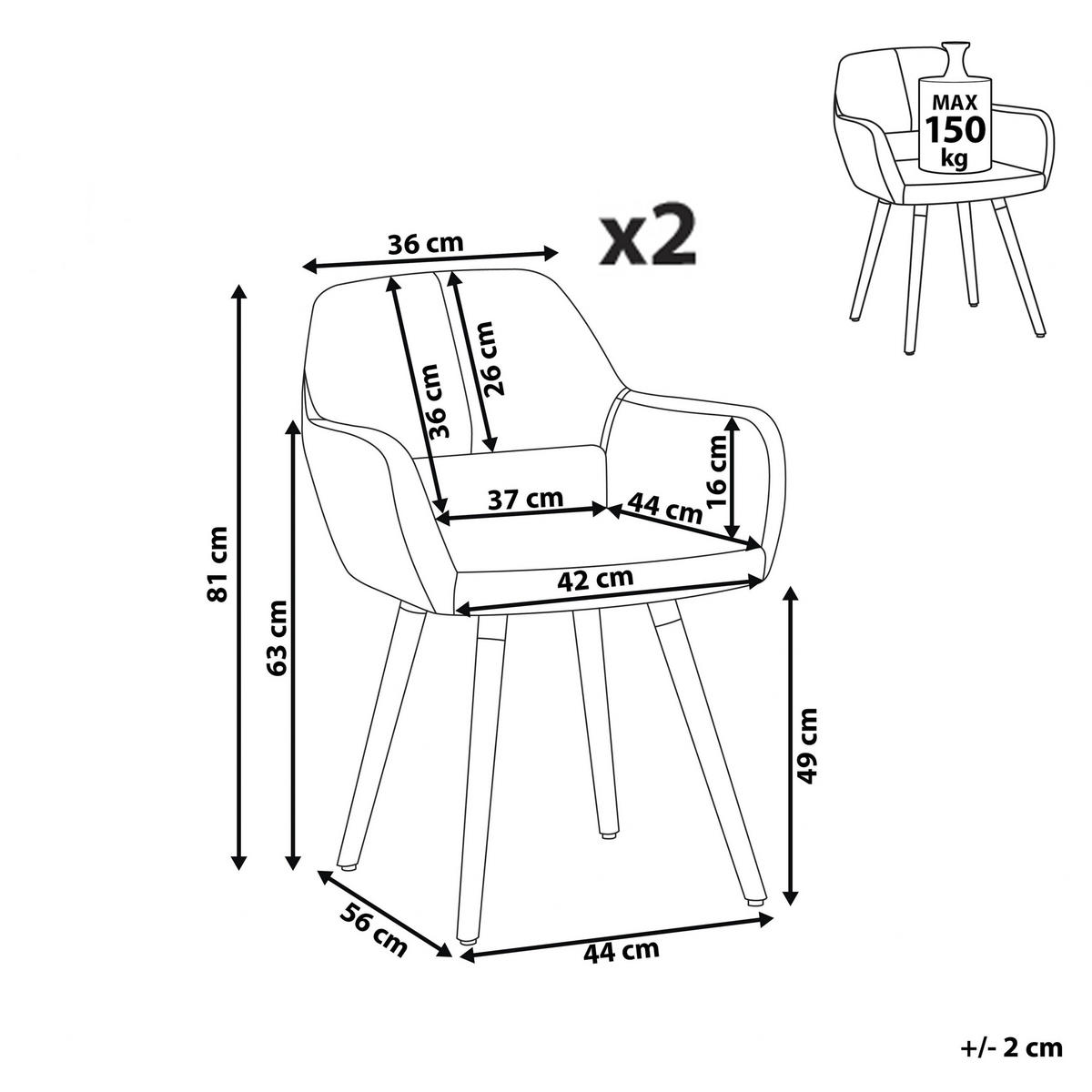 ESSZIMMERSTUHL 2er-Set Polsterbezug Grau Chicago - Grau, Holz/Textil (56/81/56cm) - Beliani