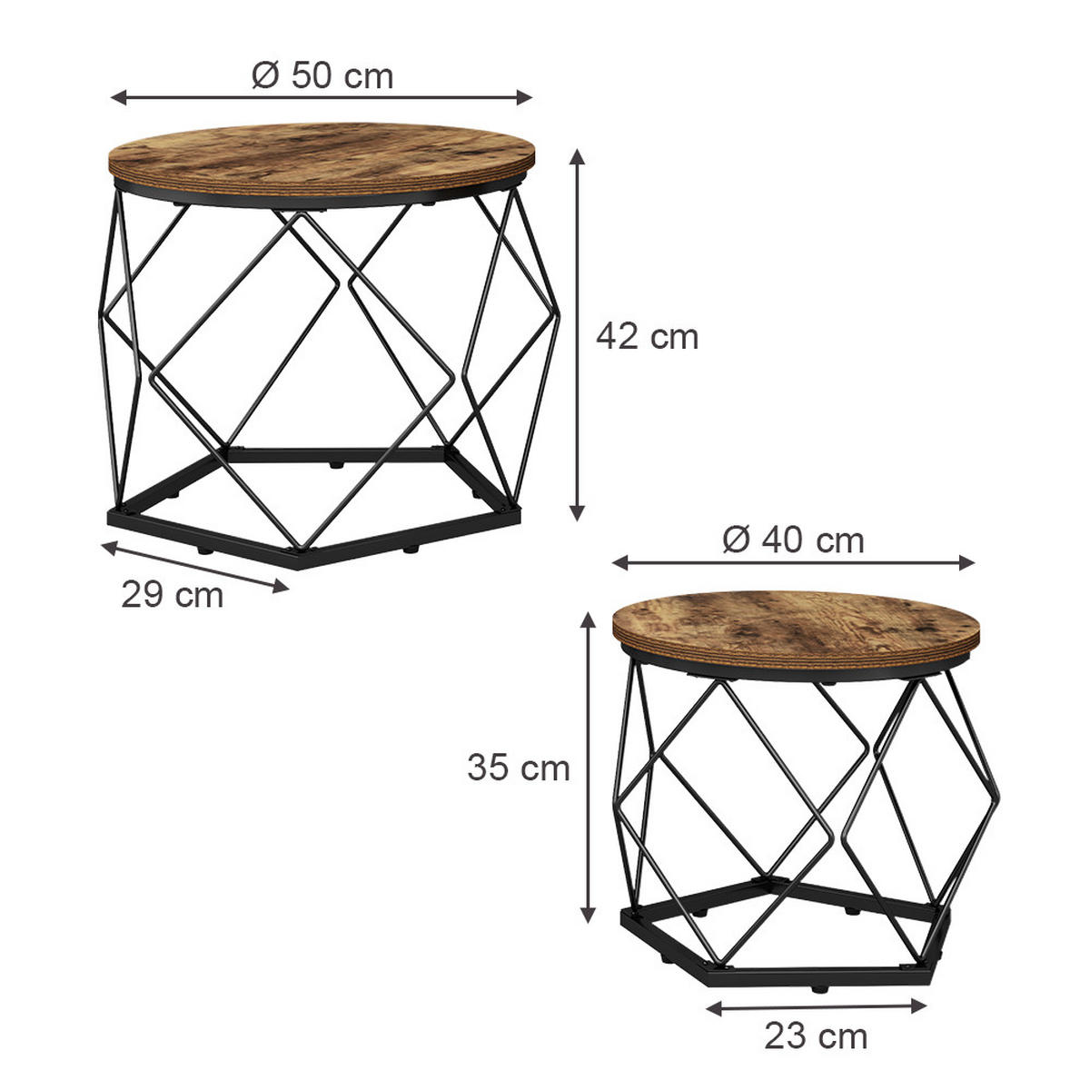 COUCHTISCH-SET Fyrk Eiche rustikal 50 x 40 cm 2 Teile - Wildeiche, Holzwerkstoff (40/50/50cm) - Vicco