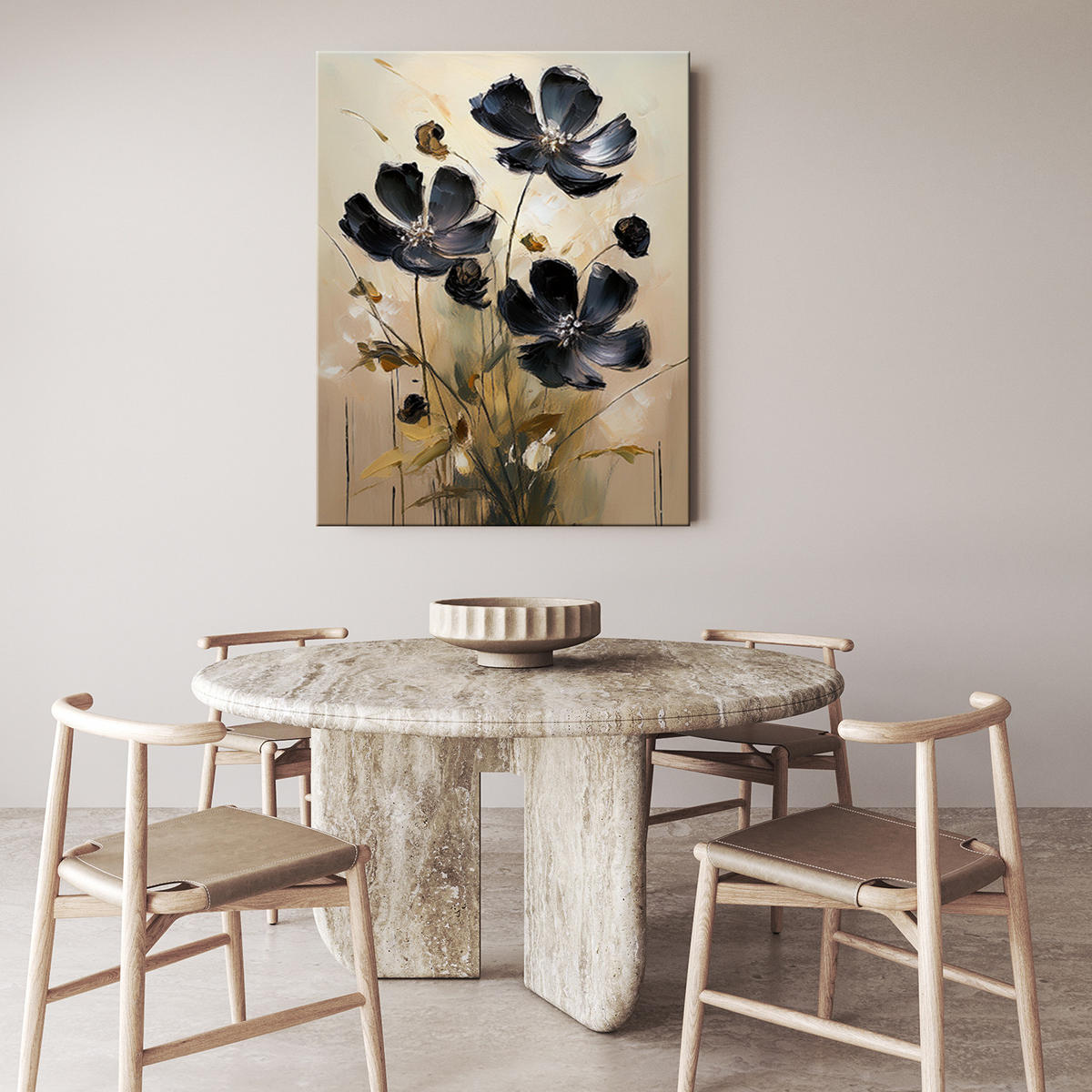 WANDBILD schwarz gemalte botanische blumen - Schwarz, Textil (40/60cm) - Feeby