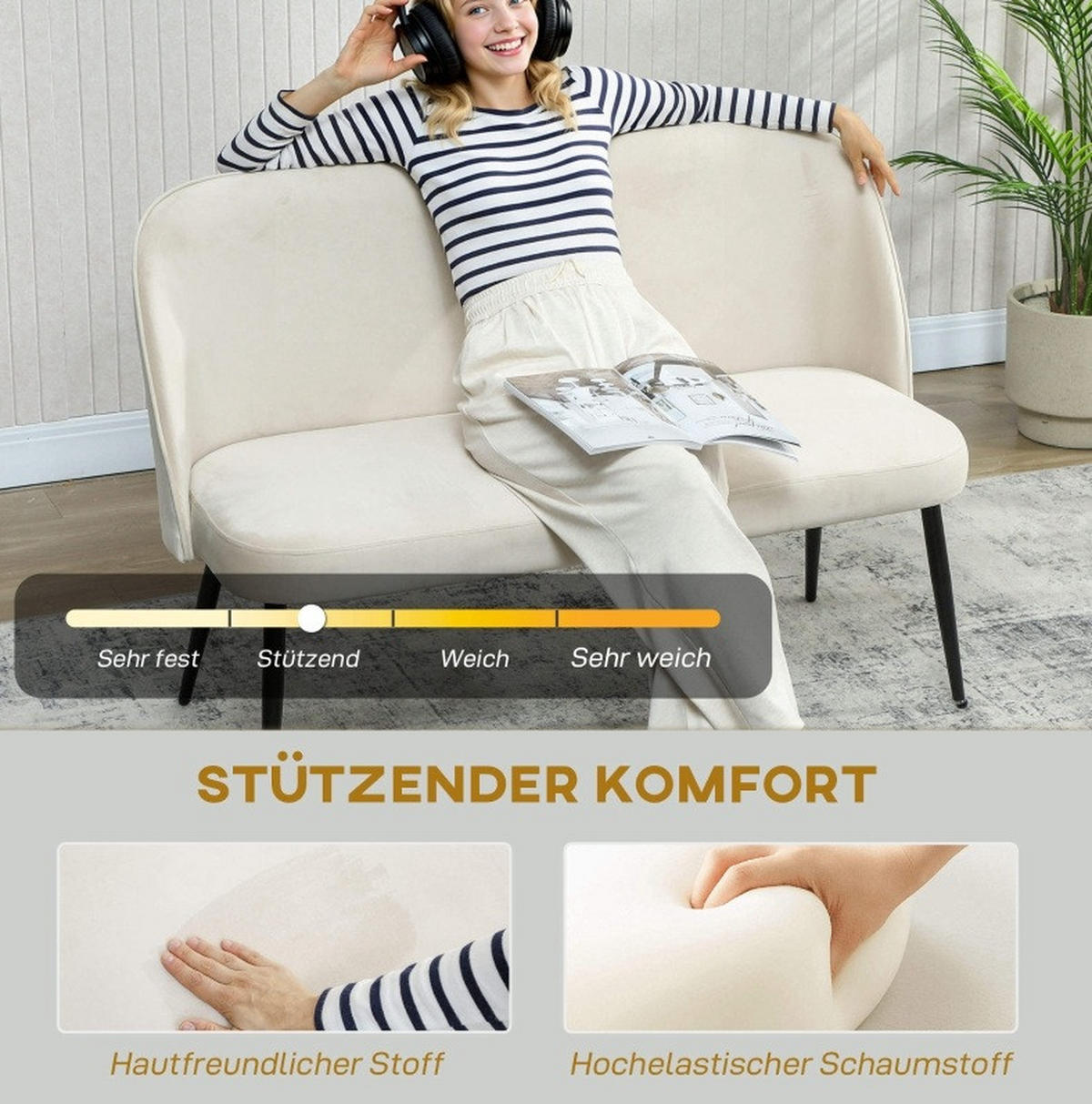 SOFA, 127/63/84,5 cm, metal/drvo bež, 2-sjed - bež, metal (63/84.5/127cm) - BEAOK