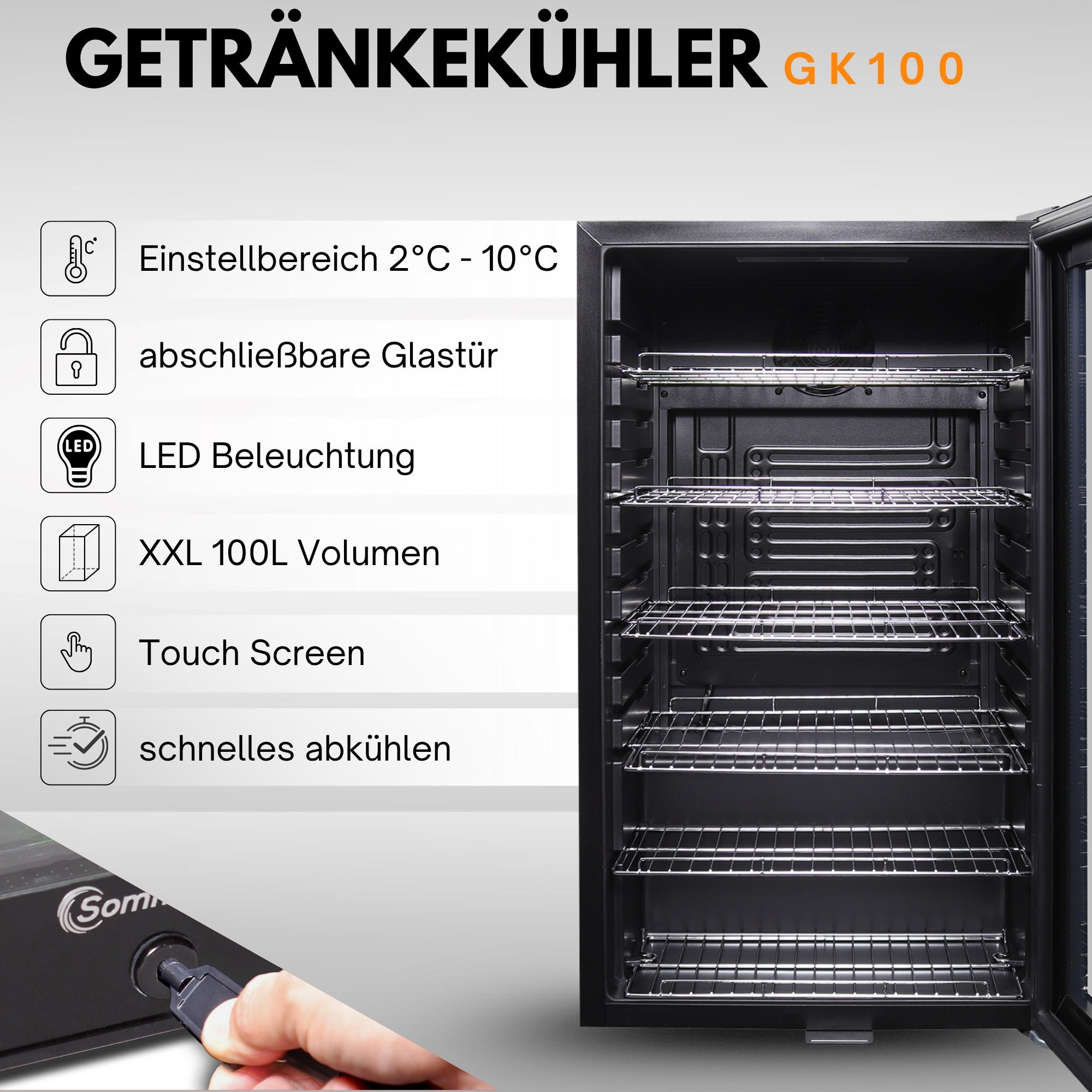 WEINKÜHLSCHRANK GK100 - Schwarz, Metall (48/85cm) - Sommertal