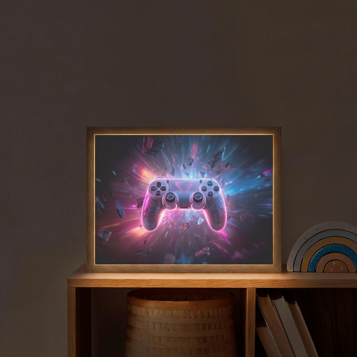 NÁSTĚNNÁ LAMPA S AKUMULÁTOREM Controller - Neon - Explosion - Abstraktní 40x30 cm - fialová, kompozitní dřevo (40/30/8cm)