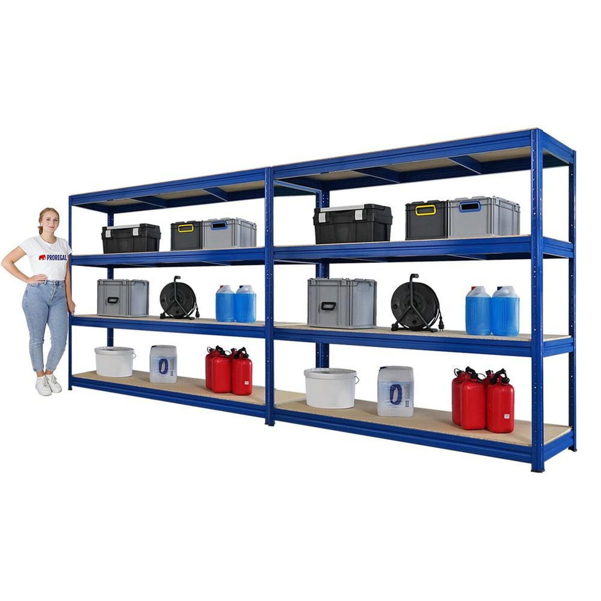 SCHWERLASTREGAL Dino 2er-Set 180x200x60cm Spanplatten-Ebenen Blau - Blau, Metall (400/180/60cm) - PROREGAL