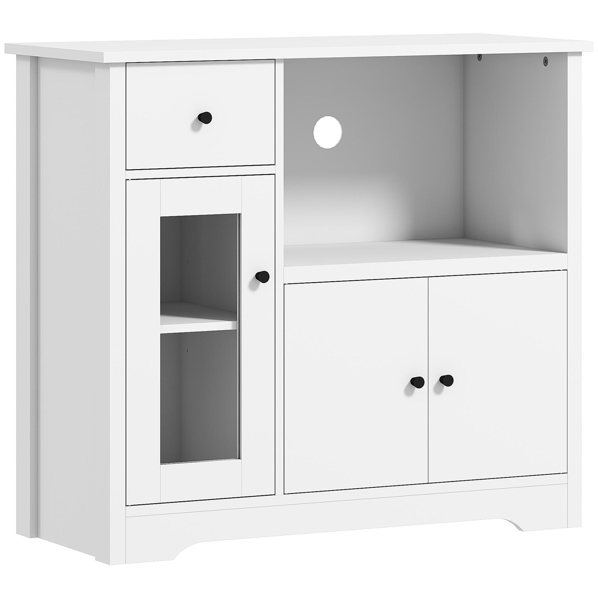 KÖKSSKÅP Sideboard med hylla för mikrovågsugn, 3 dörrar, låda, vit 72.2/35/80 cm