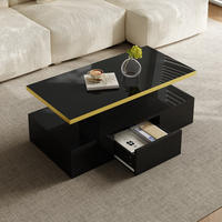 COUCHTISCH Hochglanz LED 2 Ebenen - Schwarz, Holzwerkstoff (50/100/39cm) - Fortuna Lai