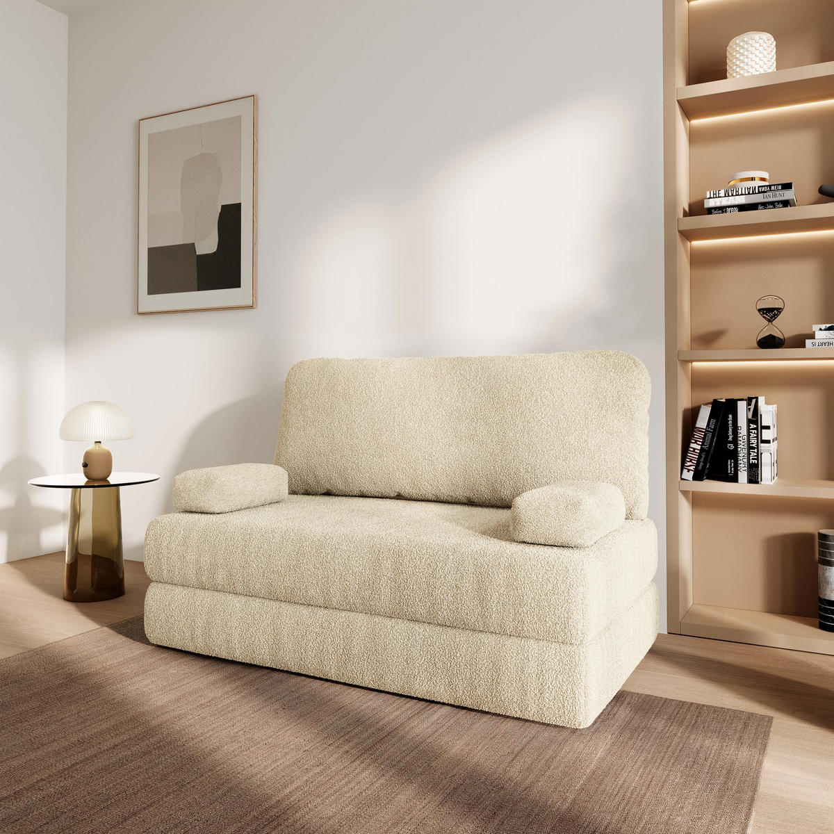 POHOVKA z pěny KESTE s funkcí spaní Buklé látka Krémová - krémová, textil (140/86/60cm) - MASSENO