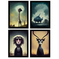 POSTER Set mit 4 Savanne Tier im T Burton Goth Stil A4 Rahmenlos - Klar, Papier (29.7/3cm) - Nacnic