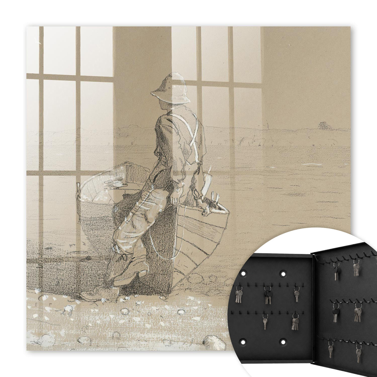 SCHLÜSSELBOX Schwarz 30x30 cm- Türöffnung nach rechts - Fischer am See - Beige, Metall (30/30/5cm) - TULUP
