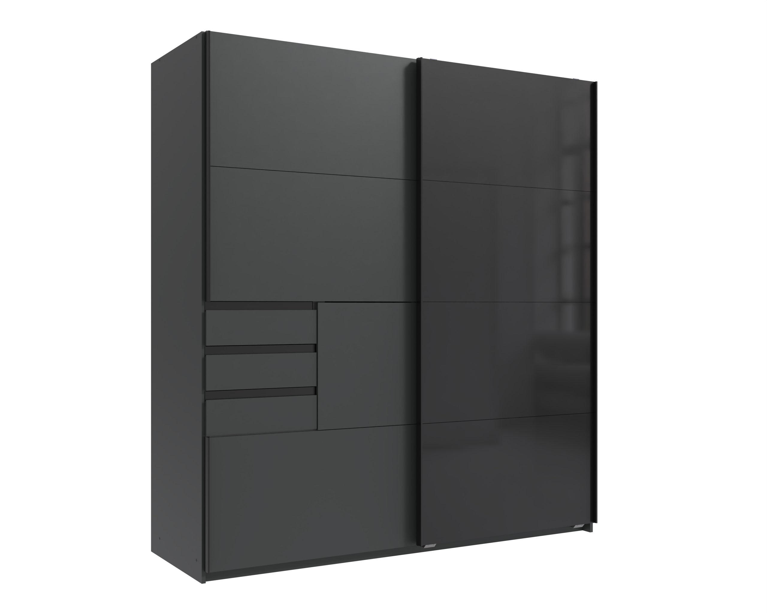 KLEIDERSCHRANK Schwerin in Grafit und Glas Schwarz - Schwebetürenschrank - Schwarz/Grau, Holzwerkstoff (180/198/65cm)