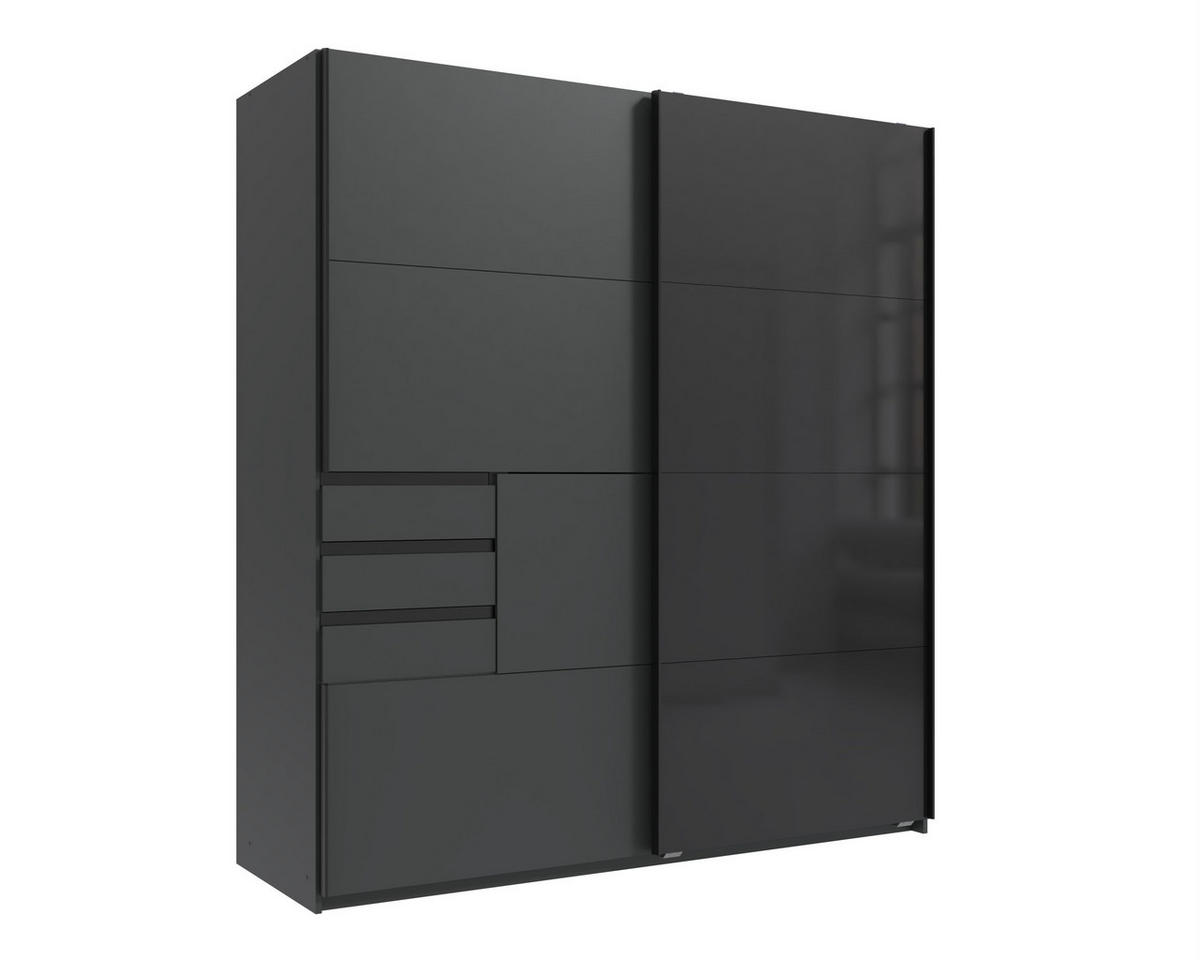 KLEIDERSCHRANK Schwerin in Grafit und Glas Schwarz - Schwebetürenschrank - Grau, Holzwerkstoff (180/198/65cm)