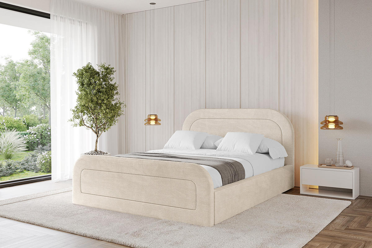 POLSTERBETT mit Bettkasten, Fußteil und Lattenrost, Boxbett ohne Matratze - LERAY-Z 180x200 Beige - Creme, Holzwerkstoff/Textil (180/200cm) - ALTDECOR