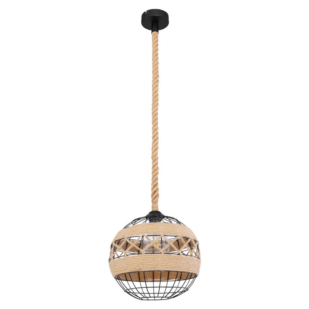 HÄNGELEUCHTE Hanfseil Schwarz Gitteroptik - Schwarz, Metall (30/30/120cm) - Globo Lighting