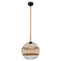 HÄNGELEUCHTE Hanfseil Schwarz Gitteroptik - Schwarz, Metall (30/30/120cm) - Globo Lighting