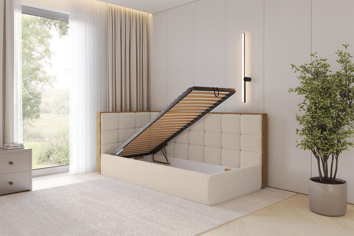 EINZELLBETT Jugendbett mit Bettkasten, Rechts - SOVY 100x200 Dunkelbeige - Taupe, Holzwerkstoff/Textil (100/200cm) - ALTDECOR