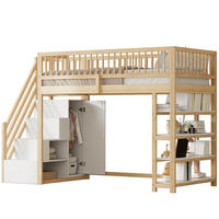 HOCHBETT 90/200 cm mit Kleiderschrank, Regalen und Sicherheitsleiter, farbe - Naturfarben, Holzwerkstoff (90/200cm) - Redom